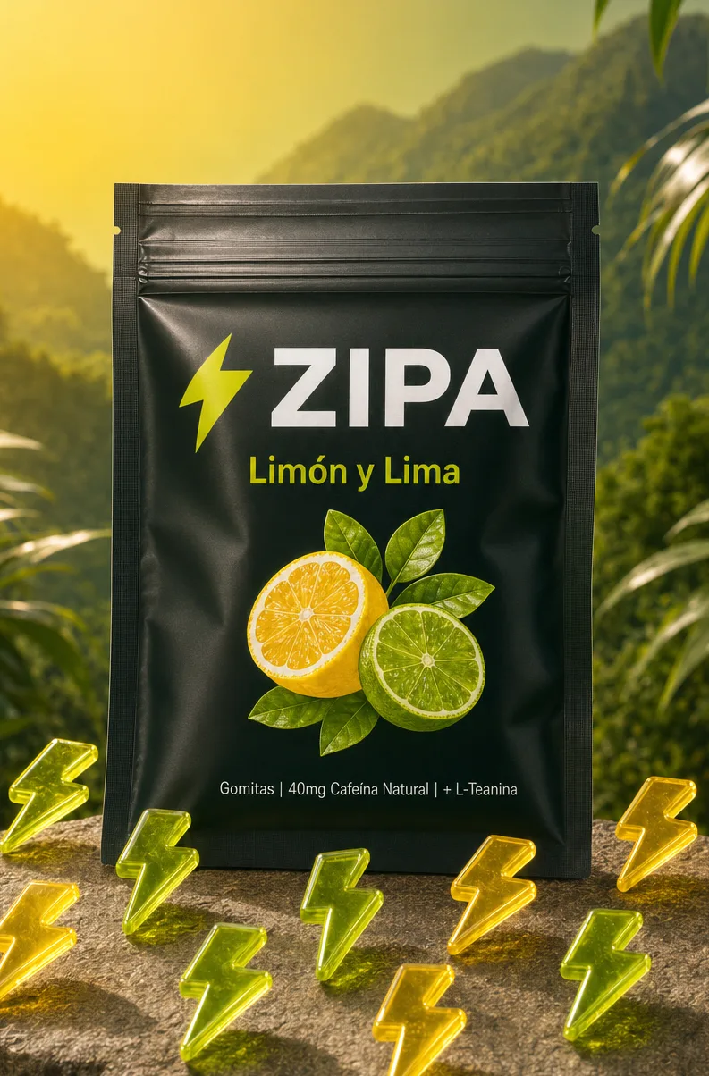 Pouch de gomitas de cafeína ZIPA sabor limón y lima